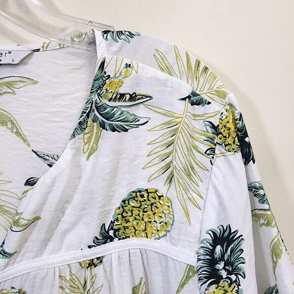 Ekouaer pearl snap front housecoat nightgown pineapple print woman's size large - Picture 5 of 14